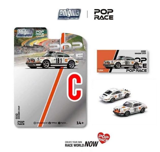  Mô hình xe Porsche Singer 1969 Tour De France #181 bản card tỉ lệ 1:64 Pop Race PRE032 