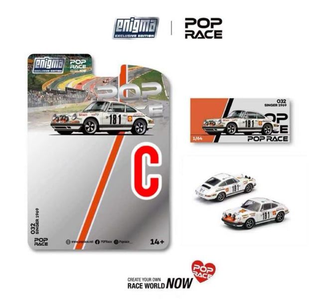  Mô hình xe Porsche Singer 1969 Tour De France #181 bản card tỉ lệ 1:64 Pop Race PRE032 