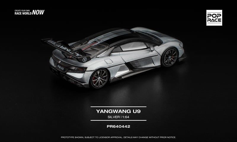  Mô hình xe ô tô Yangwang U9 silver Hypercar tỉ lệ 1:64 Poprace PR640442 