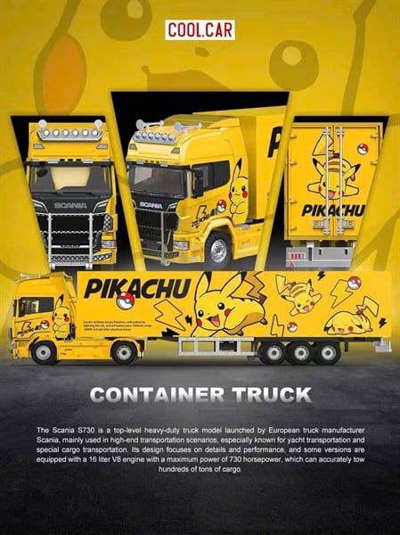  Mô hình xe container Scania S730 V8 container truck Pikachu coating limited 999pcs tỉ lệ 1:64 Cool car CC644025 