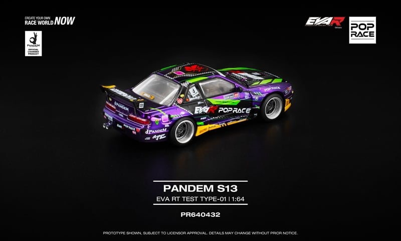  Mô hình xe Nissan S13 Rocket Pandem EVA RT TEST TYPE-01 mở capo tỉ lệ 1:64 Poprace PR640432 