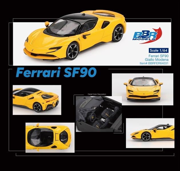  Mô hình xe ô tô Ferrari SF90 Giallo Modena tỉ lệ 1:64 BBR model BBRFER64031 