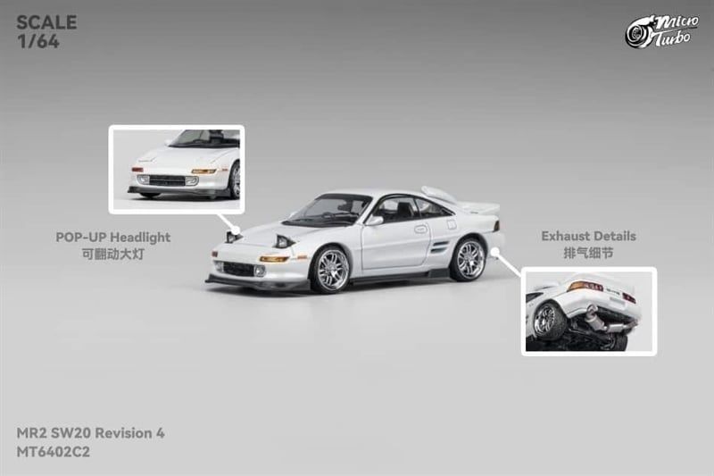 Mô hình xe MR-2 SW20 Revision 4 Ver.2 Modified body kit tỉ lệ 1:64 Micro Turbo MT6402C2 