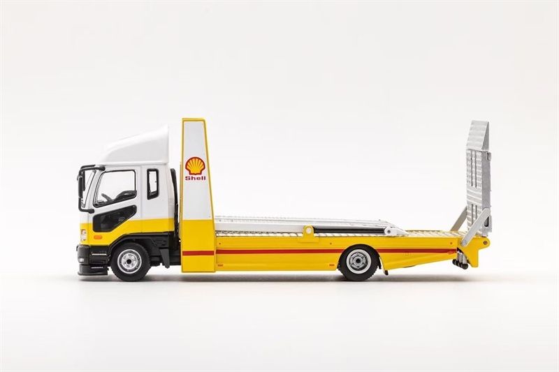  Mô hình xe Mitsubishi FUSO Truck Double Decker Car Carrier SHELL (Yellow / White) tỉ lệ 1:64 GCD Model OT64505 