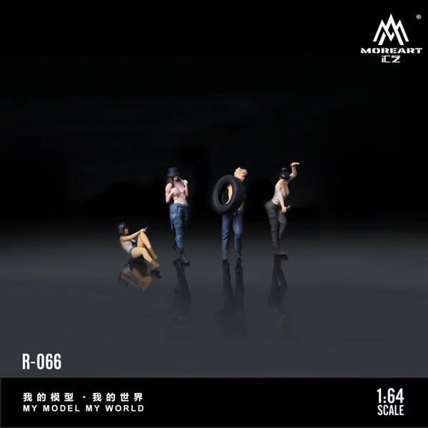  Mô hình nhân vật figure set 4 người nữ thợ sửa xe Happy Female Doll Set Simulation Resin tỉ lệ 1:64 MoreArt MO223066 