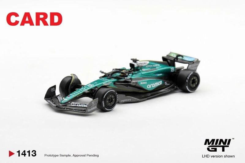  Mô hình xe Aston Martin AMR24 #18 Lance Stroll 2024 F1 2024 Las Vegas GP bản card tỉ lệ 1:64 MiniGT MGT01413 