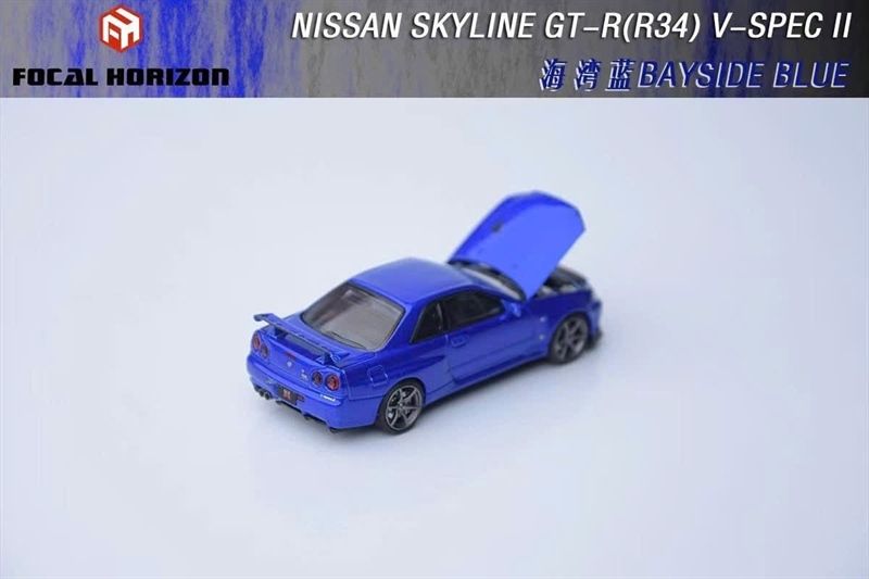  Mô hình xe Nissan Skyline GT-R R34 V-SPEC-II blue mở capo tỉ lệ 1:64 Focal Horizon OT64506 