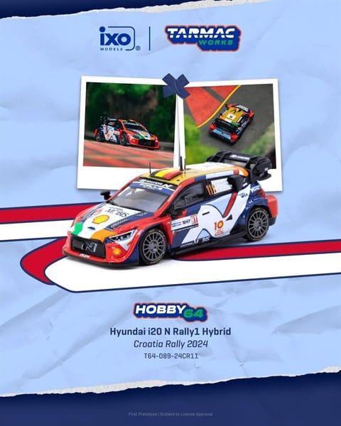  Mô hình xe Hyundai i20 N Rally1 Hybrid Croatia Rally 2024 Thierry Neuville / Martijn Wydaeghe tỉ lệ 1:64 Tarmac Works T64-089-24CR11 