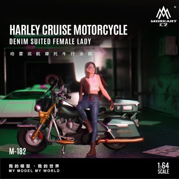  Mô hình nhân vật figure và xe mô tô Harley Cruising Motorcycle Cowgirl Resin Model tỉ lệ 1:64 MoreArt MO222182 