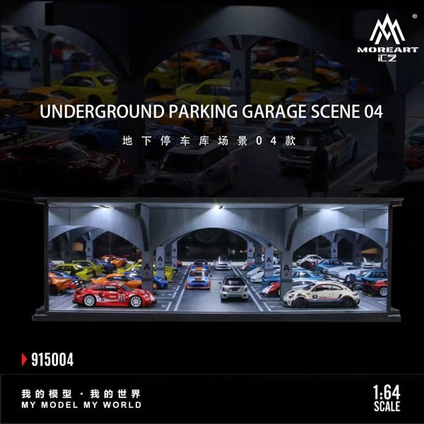  Hộp trưng bày mô phỏng bãi đổ xe dưới hầm Underground parking lot series có đèn kích thước 30x30x10.5cm tỉ lệ 1:64 MoreArt MO915004 