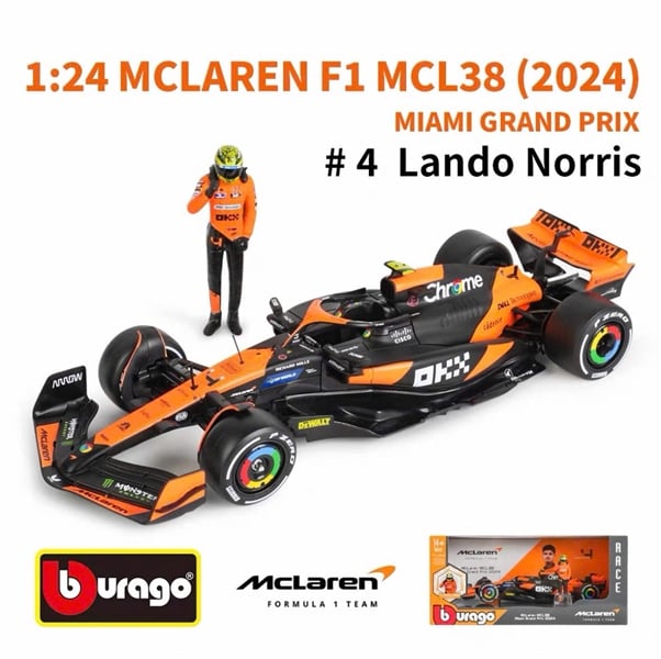  Mô hình xe đua F1 MCL38 Team Mc Laren N 4 Season 2024 có figure rời tỉ lệ 1:24 Bburago 28040-4 OT24091 