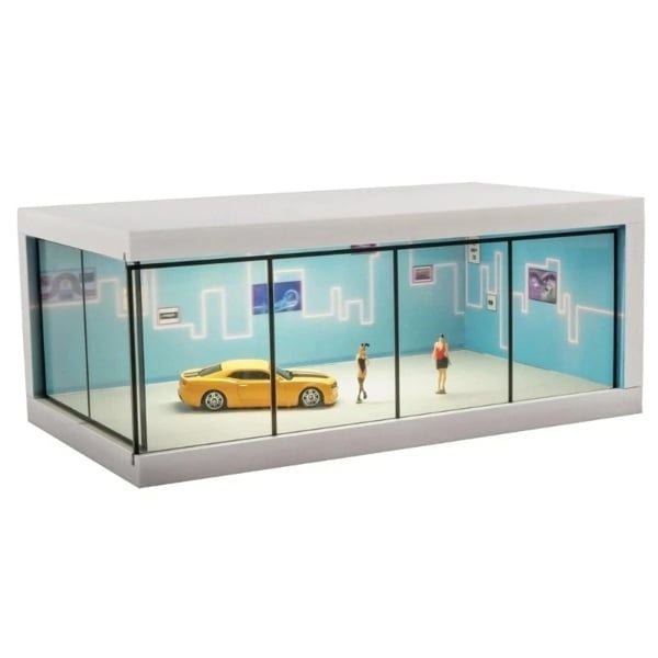  Hộp trưng bày mô phỏng phòng trưng bày xe có led Blue 29x16x6.5 SHOU CANG JIA tỉ lệ 1:64 SCJ423B 
