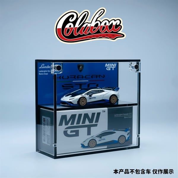  Hộp trưng bày mica cho xe amborghini Huracán STO Bianco Asopo MiniGT có khung ảnh tỉ lệ 1:64 Colabox 788 PKC 