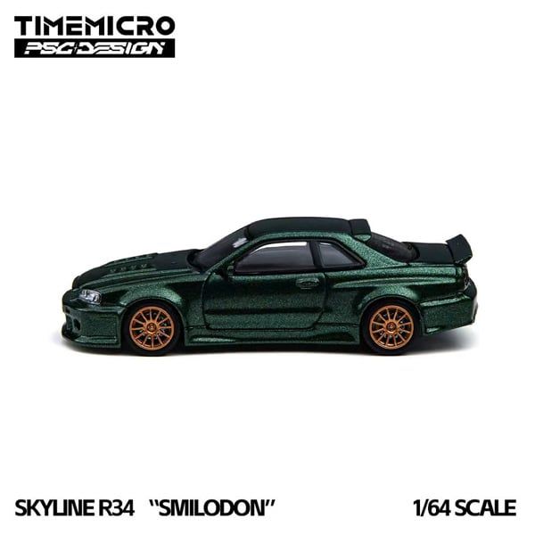  Mô hình xe Nissan R34 “Smilodon” Dark Green tỉ lệ 1:64 TimeMicro × PSC DESIGN TM648406 