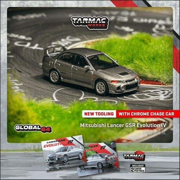  Mô hình xe Mitsubishi Lancer GSR Evolution IV Silver tỉ lệ 1:64 Tarmac Works 