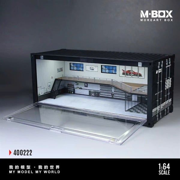  Hộp trưng bày mô phỏng container garage Repair Shop Scene K-Style Simulated có đèn và mica tháo lắp kích thước 38.7 x 16 x 16.5cm tỉ lệ 1:64 MoreArt box MB400222 