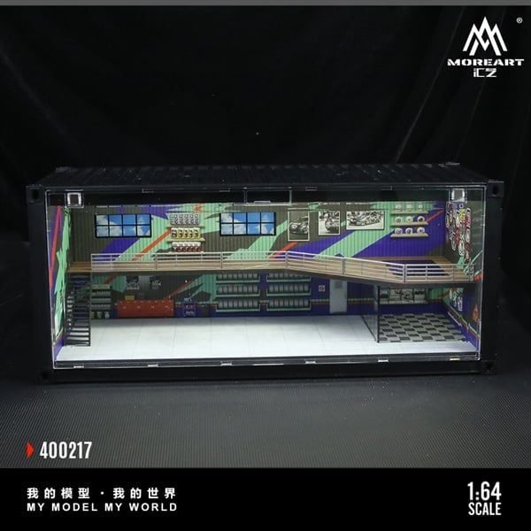  Hộp trưng bày container mô phỏng Repair shop HKS model có tầng - có đèn 38.7x16x16.5cm tỉ lệ 1:64 MoreArt MO400217 