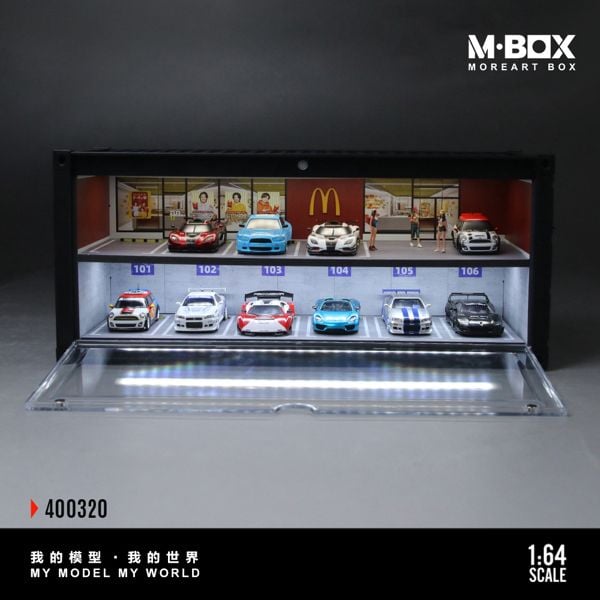  Hộp trưng bày container mô phỏng Bối cảnh chủ đề McDonald's có đèn kích thước 38.7x16x16.5cm tỉ lệ 1:64 MoreArt box M-Box MB400320 