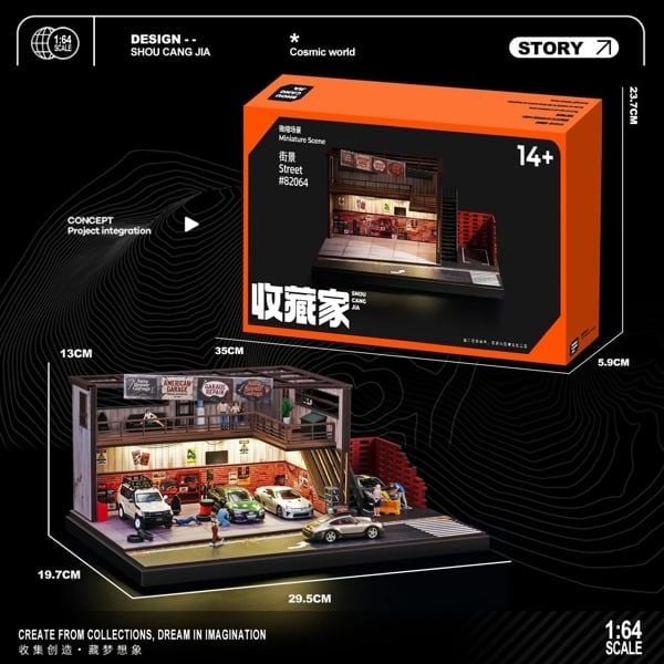  Hộp trưng bày mô phỏng nhà kho AMERICAN-STYLE OLD WAREHOUSE REPAIR SHOP 295*197*130mm tỉ lệ 1:64 Shou cang jia SCJ-82064 