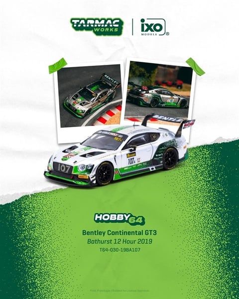  Mô hình xe Bentley Continental GT3 Bathurst 12 Hour 2019 J. Gounon / S. Kane / J. Pepper tỉ lệ 1:64 Tarmac Works T64-030-19BA107 
