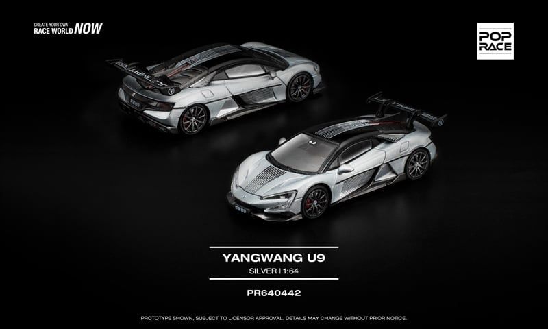  Mô hình xe ô tô Yangwang U9 silver Hypercar tỉ lệ 1:64 Poprace PR640442 
