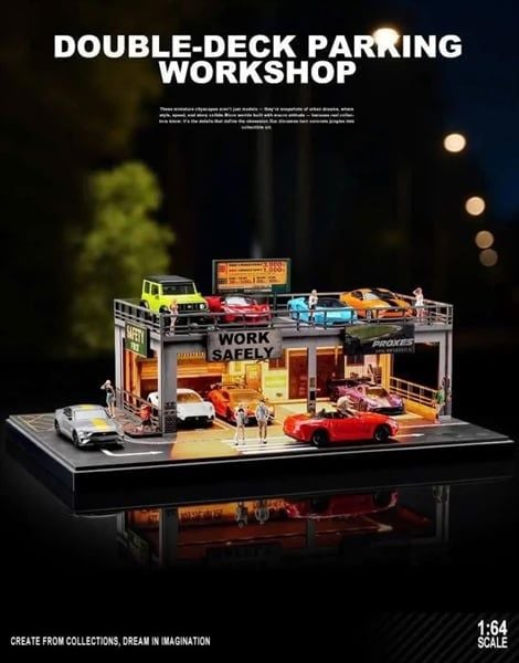  Hộp trưng bày mô phỏng Double-Layer Parking Workshop tỉ lệ 1:64 Shou Cang Jia SCJ-82142 