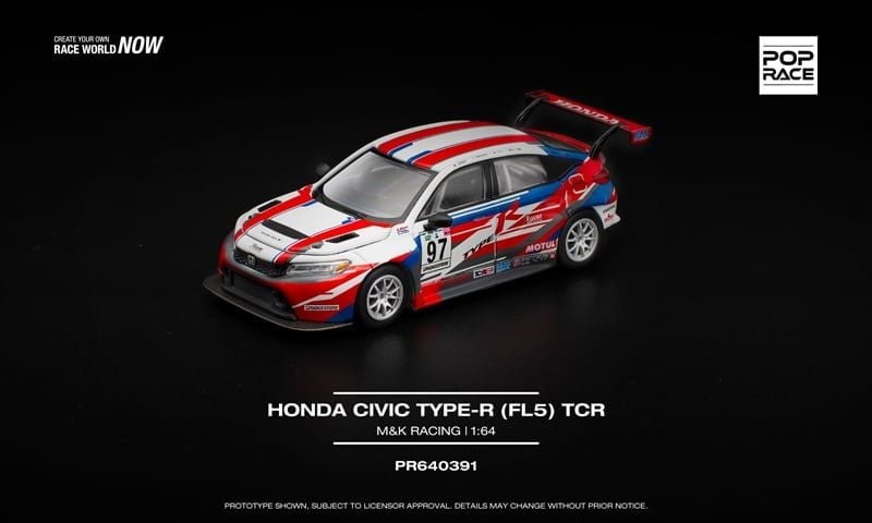  Mô hình xe ô tô Honda Civic TYPE-R (FL5) TCR - M&K RACING mở capo tỉ lệ 1:64 Poprace PR640391 