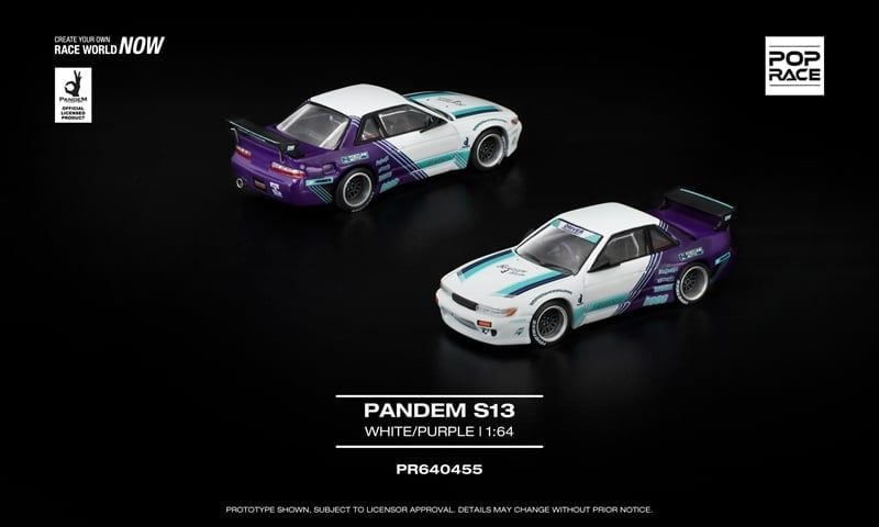 Mô hình xe Pandem Nissan Silvia S13 White/Purple tỉ lệ 1:64 Poprace PR640455 