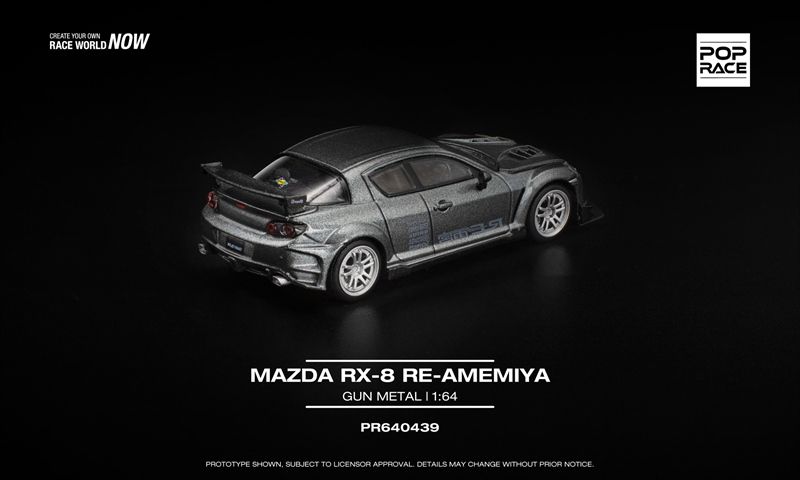  Mô hình xe Mazda RX-8 RE-Amemiya gun metal mở được capo tỉ lệ 1:64 Poprace PR640439 