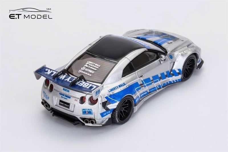  Mô hình xe Nissan GTR R35 LBWK LB FNF silver blue limited 499pcs tỉ lệ 1:64 ET model OT64768 