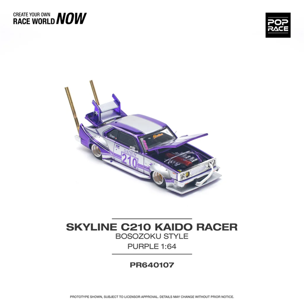  [Hàng Loose] Mô hình xe ô tô Skyline C210 Kaido Racer Bosozoku Style Purple Chrome/Silve tỉ lệ 1:64 Pop Race PR640107 