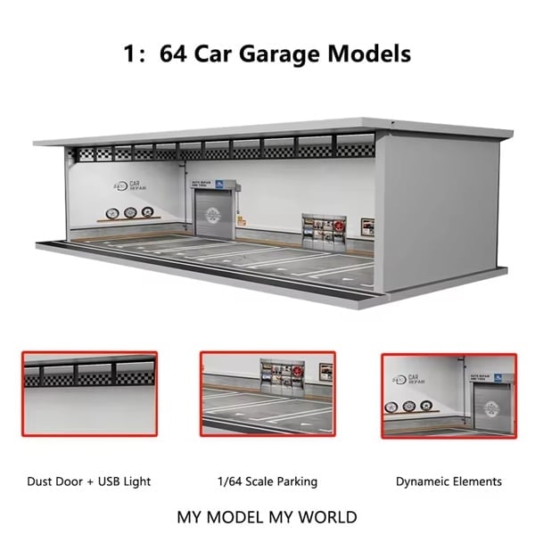  Hộp trưng bày mô phỏng dirorama garage Maintenance workshop Lighting Assembly Scene tỉ lệ 1:64 M-cool MoreArt MO914087 