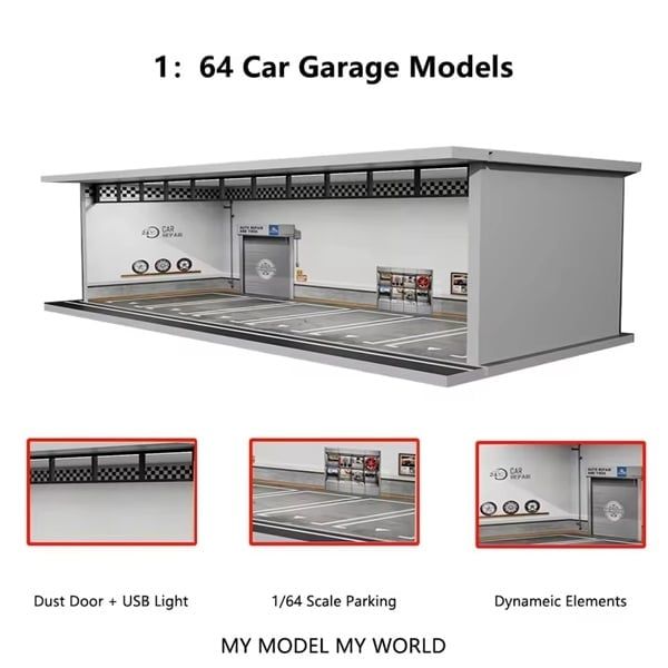  Hộp trưng bày mô phỏng dirorama garage Maintenance workshop Lighting Assembly Scene tỉ lệ 1:64 M-cool MoreArt MO914087 