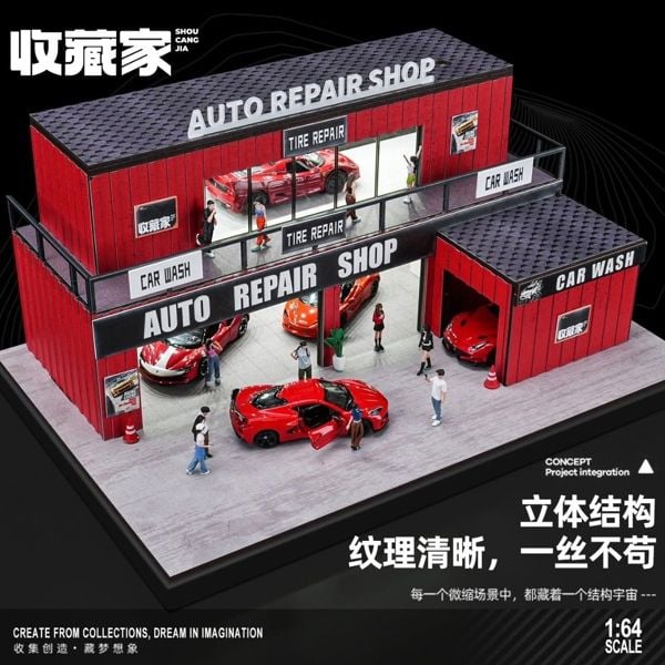  Hộp trưng bày mô phỏng FIRE TRUCK CONTAINER REPAIR GARAGE kích thước 29.5x19.7x11.8cm tỉ lệ 1:64 Shou Cang OT64827 
