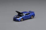  Mô hình xe ô tô Nissan Skyline GTR R34 V-Spec 2 bayside blue carbon fiber tỉ lệ 1:64 Motorhelix M63450 