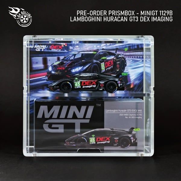  Hộp trưng bày mô hình Lamborghini Huracán GT3 EVO2 No. 45 DEX Imaging 2024 IMSA Daytona 24 Hrs tỉ lệ 1:64 PRISMBOX MN1129 