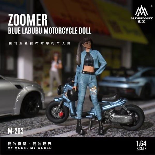  Mô hình nhân vật figure và xe Zuma Blue Rabu-Rabu Motorcycle resin tỉ lệ 1:64 MoreArt MO222203 