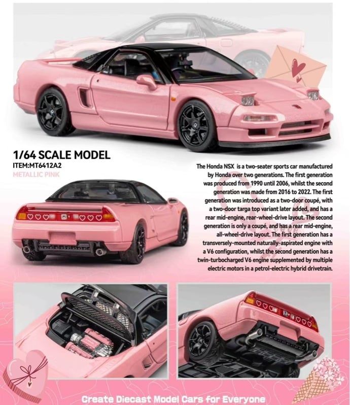  Mô hình xe Honda NSX NA1 1st genaration pink tỉ lệ 1:64 Micro Turbo MT6412A2 