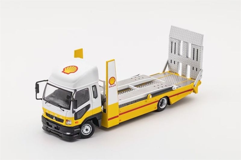 Mô hình xe Mitsubishi FUSO Truck Double Decker Car Carrier SHELL (Yellow / White) tỉ lệ 1:64 GCD Model OT64505 
