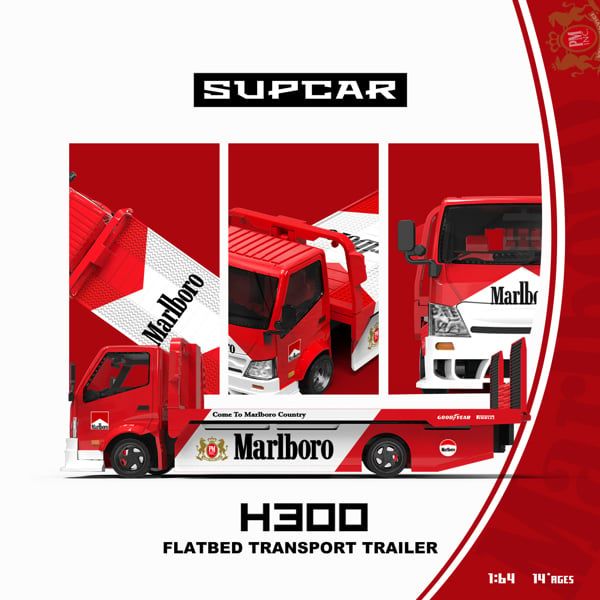  Mô hình xe H300 Flatbed Transport Trailer - Marlboro coating tỉ lệ 1:64 Supcar SC647249 