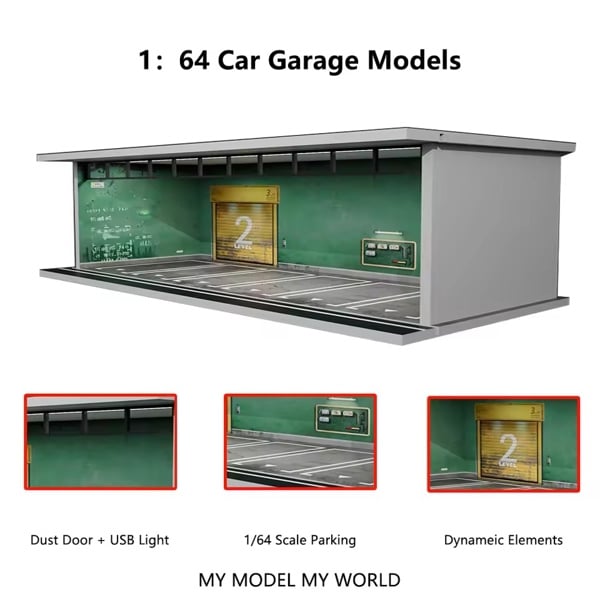  Hộp trưng bày mô phỏng dirorama garage American-style garage Lighting Assembly Scene tỉ lệ 1:64 M-cool MoreArt MO914084 