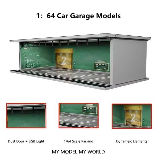  Hộp trưng bày mô phỏng dirorama garage American-style garage Lighting Assembly Scene tỉ lệ 1:64 M-cool MoreArt MO914084 