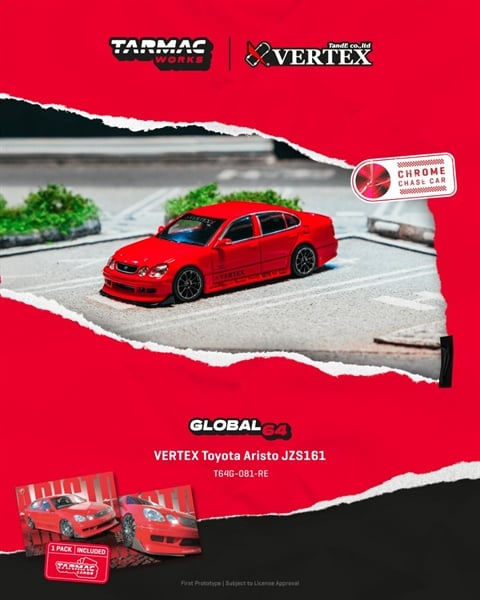  Mô hình xe VERTEX Toyota Aristo JZS161 Red (Tarmac Cards Combo Set) tỉ lệ 1:64 Tarmac Works 