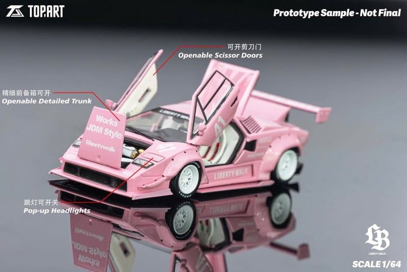  Mô hình xe Lamborghini Countach LBWK Lover Pink full open tỉ lệ 1:64 TopArt TAO640012 