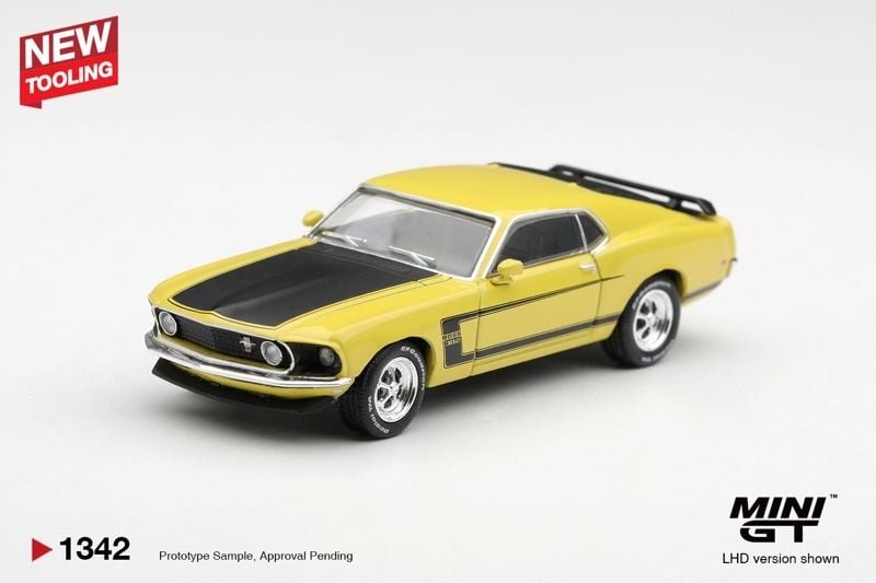  Mô hình xe Ford Mustang Boss 302 1969 Bright Yellow tỉ lệ 1:64 MiniGT bản box MGT01342 