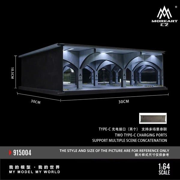  Hộp trưng bày mô phỏng bãi đổ xe dưới hầm Underground parking lot series có đèn kích thước 30x30x10.5cm tỉ lệ 1:64 MoreArt MO915004 