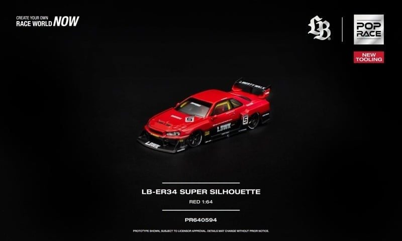  Mô hình xe LB-ER34 Super Silhouette Red tỉ lệ 1:64 Pop Race PR640594 