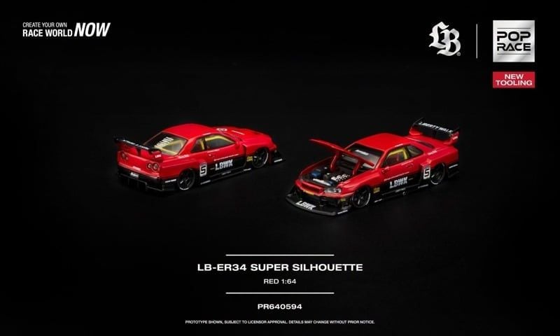  Mô hình xe LB-ER34 Super Silhouette Red tỉ lệ 1:64 Pop Race PR640594 