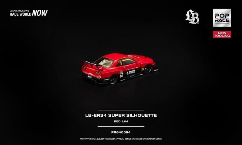  Mô hình xe LB-ER34 Super Silhouette Red tỉ lệ 1:64 Pop Race PR640594 