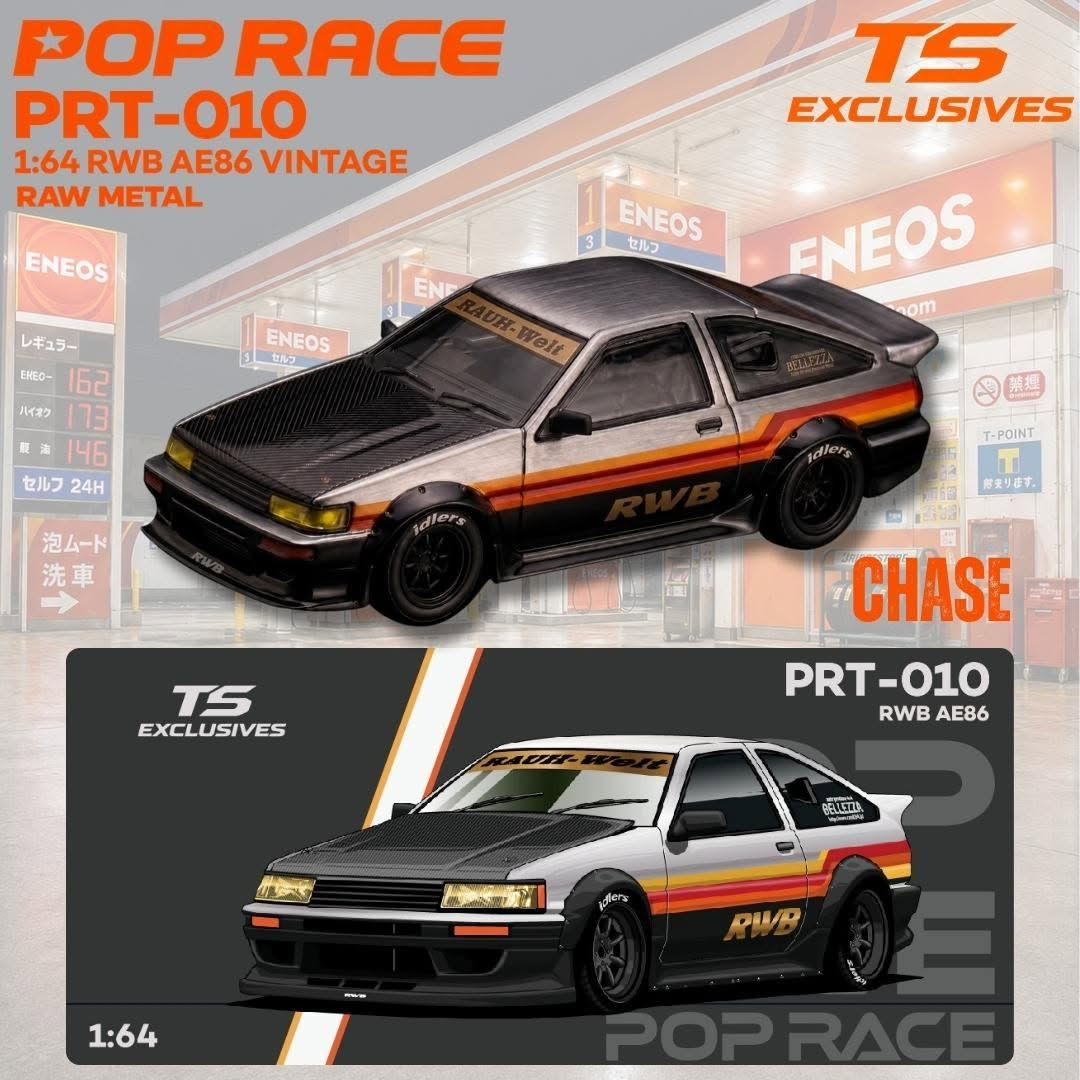  Mô hình xe Toyota RWB AE86 Vintage Red Chrome tỉ lệ 1:64 Pop Race PRT010 